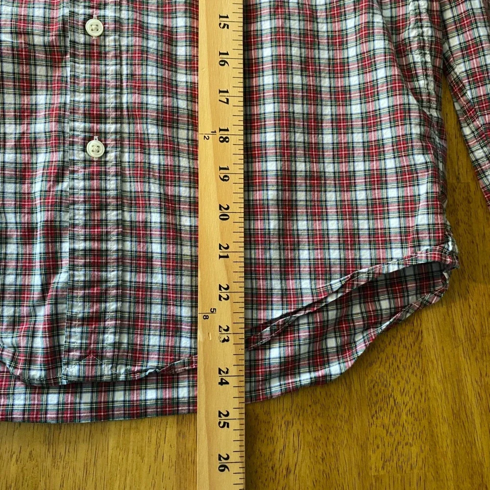 Ralph Lauren Button Down Shirt Boy L 14-16 Red Plaid Natural Stretch Long Sleeve
